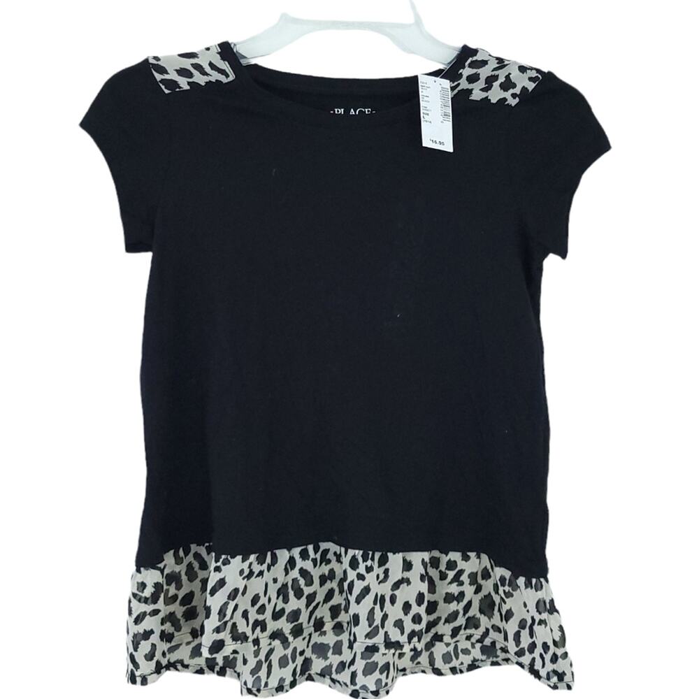 New Children's Place Shirt Large 10-12 Black. Animal Print, Short Sleeve Top